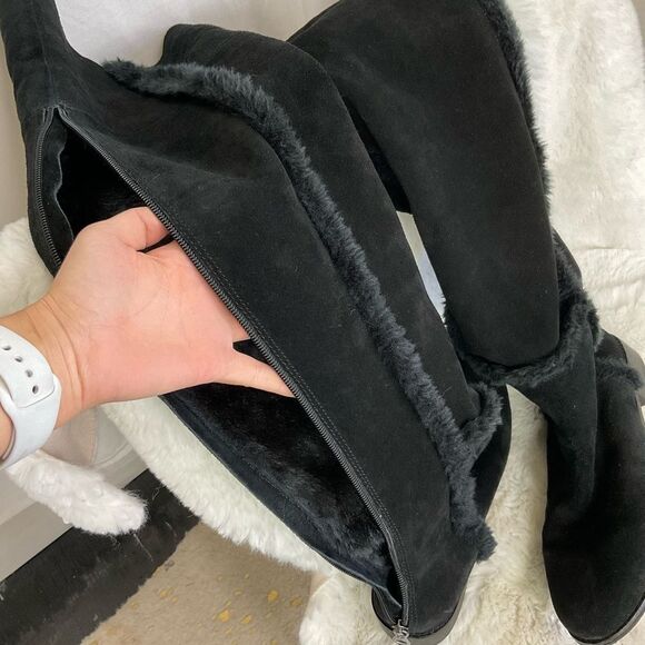 Ann Demeulemeester Suede Leather Square Toe Block Heel Knee High Boots Black 35 - Picture 13 of 15